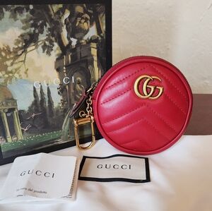 Gucci Marmont GG Red Leather Zip Around Coin Purse Wallet